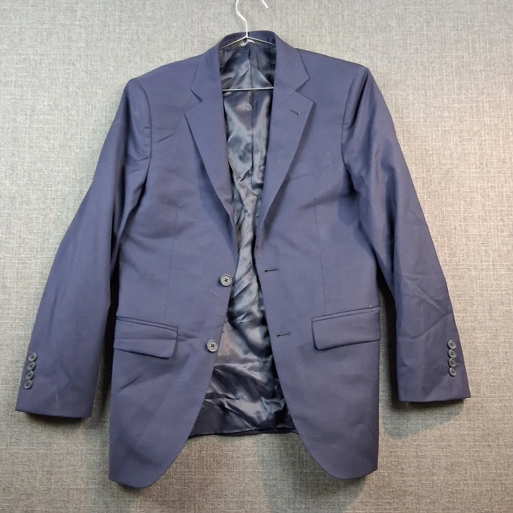 Navy Blue Two Button Blazer Notch Lapel Tailored Suit Jacket Made in Mexico